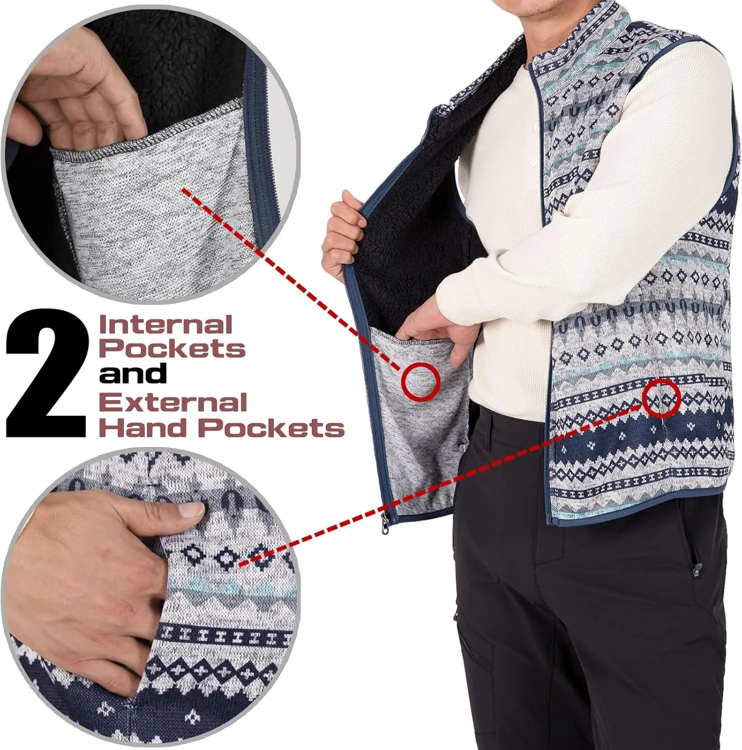 Bonnroth Mens Full Zip Sweater Fleece Vest, Sherpa Lined Stand Collar Vests with Pocket