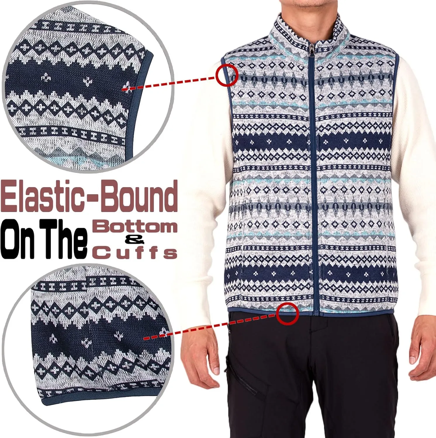 Bonnroth Mens Full Zip Sweater Fleece Vest, Sherpa Lined Stand Collar Vests with Pocket