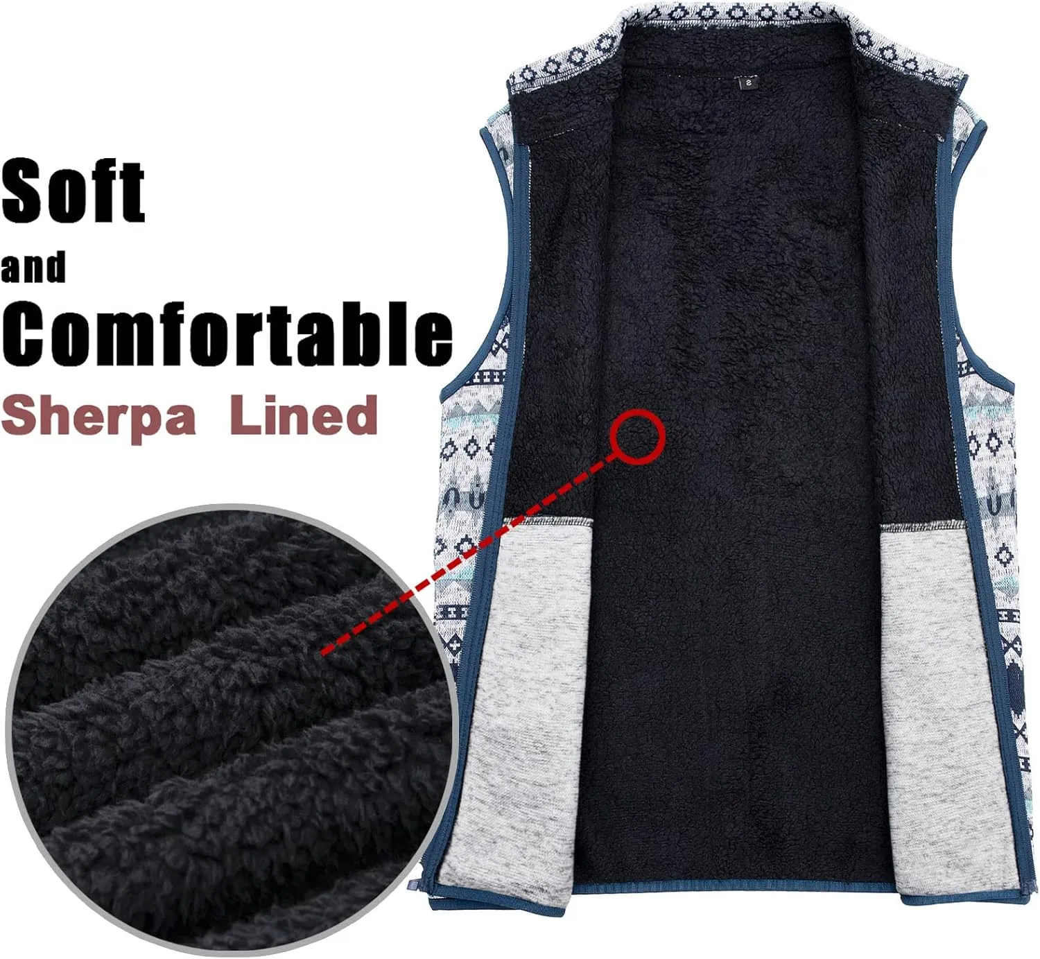 Bonnroth Mens Full Zip Sweater Fleece Vest, Sherpa Lined Stand Collar Vests with Pocket