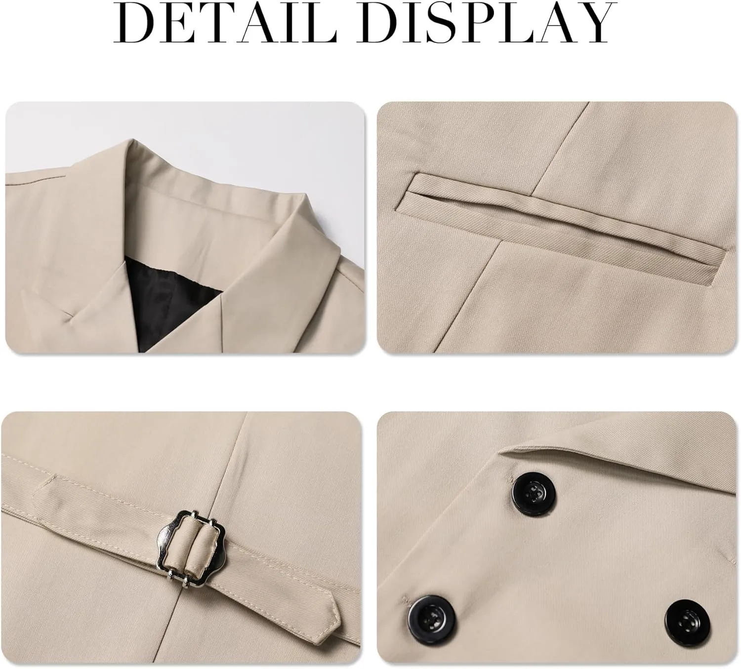 Boyland Men's Double Breasted Business Wedding Vests Dress Waistcoat 10 Buttons Closure V-Neck Suit Vest Slim Fit Plus Size