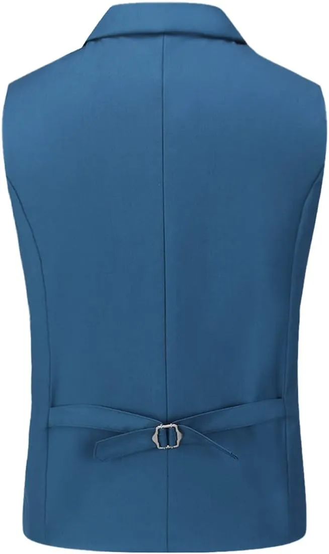 Boyland Men's Double Breasted Business Wedding Vests Dress Waistcoat 10 Buttons Closure V-Neck Suit Vest Slim Fit Plus Size