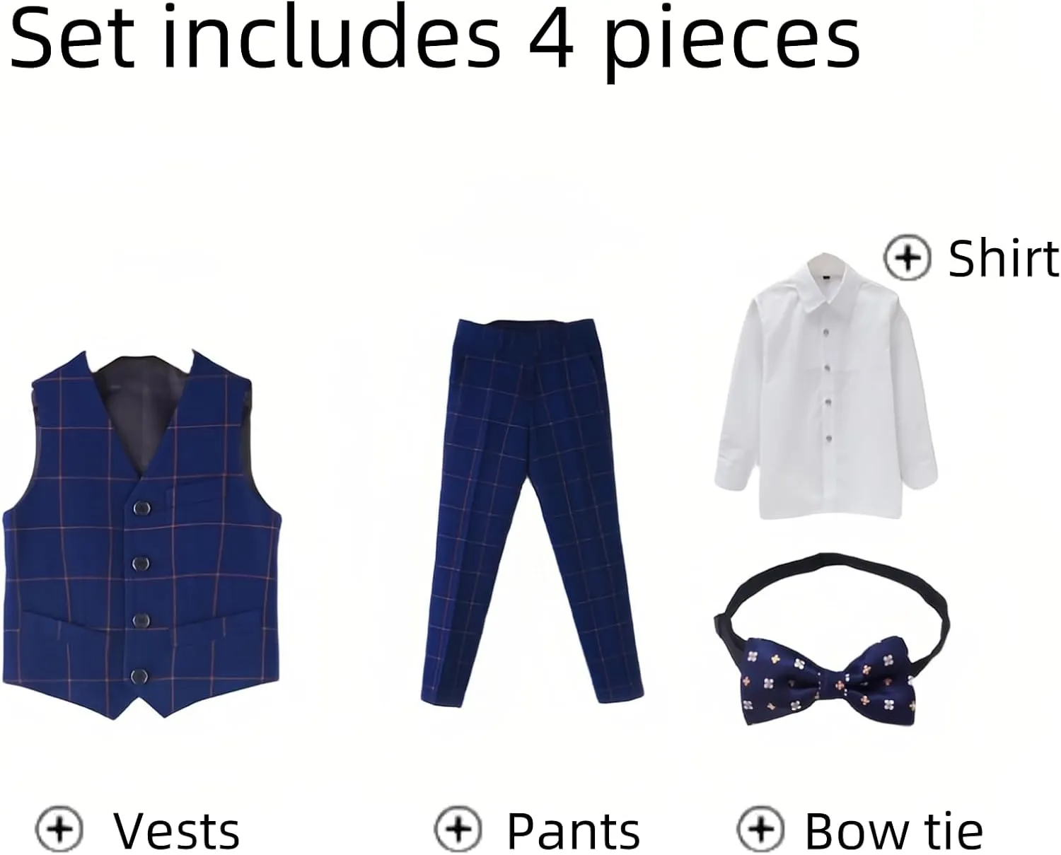 Boys' Suits 4PCs Vests Pants Shirts Bowtie Sets Child Tuxedos Outfits Suitable for Boys Aged 4-10 Years