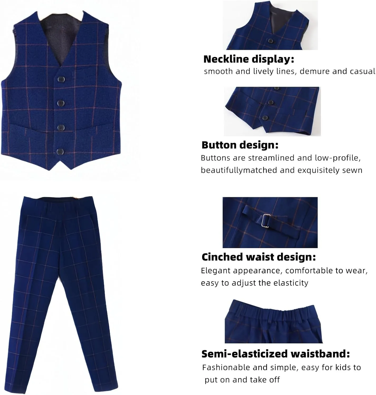Boys' Suits 4PCs Vests Pants Shirts Bowtie Sets Child Tuxedos Outfits Suitable for Boys Aged 4-10 Years