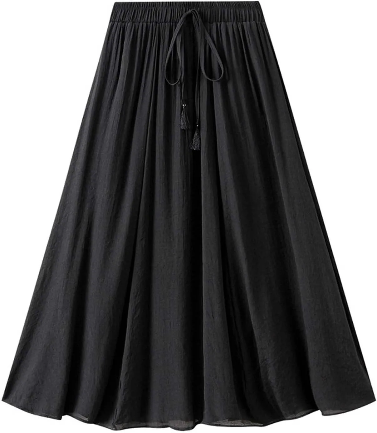 BTDECLAR Cotton Linen Skirts for Women Summer Elastic High Waist Tie Y2K Skirt Lightweight Casual Pleated A Line Midi Skirts