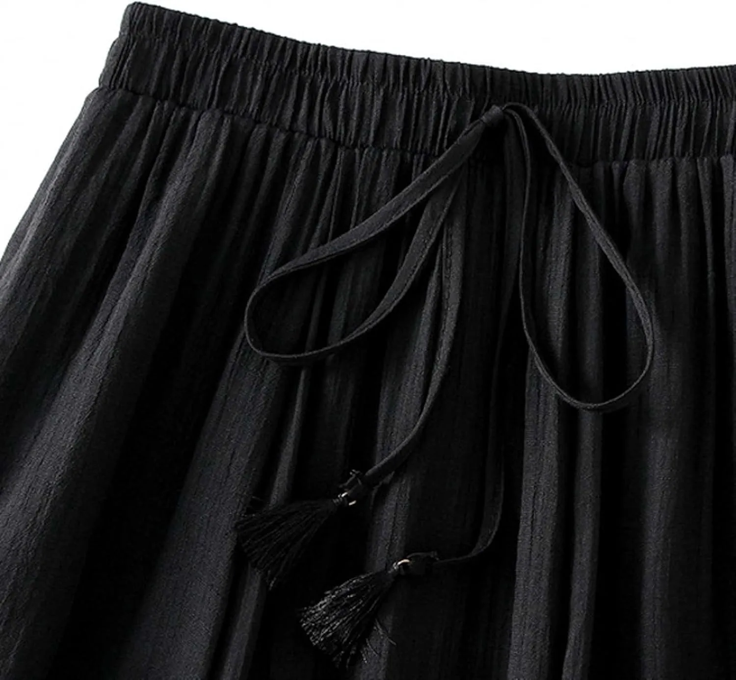 BTDECLAR Cotton Linen Skirts for Women Summer Elastic High Waist Tie Y2K Skirt Lightweight Casual Pleated A Line Midi Skirts
