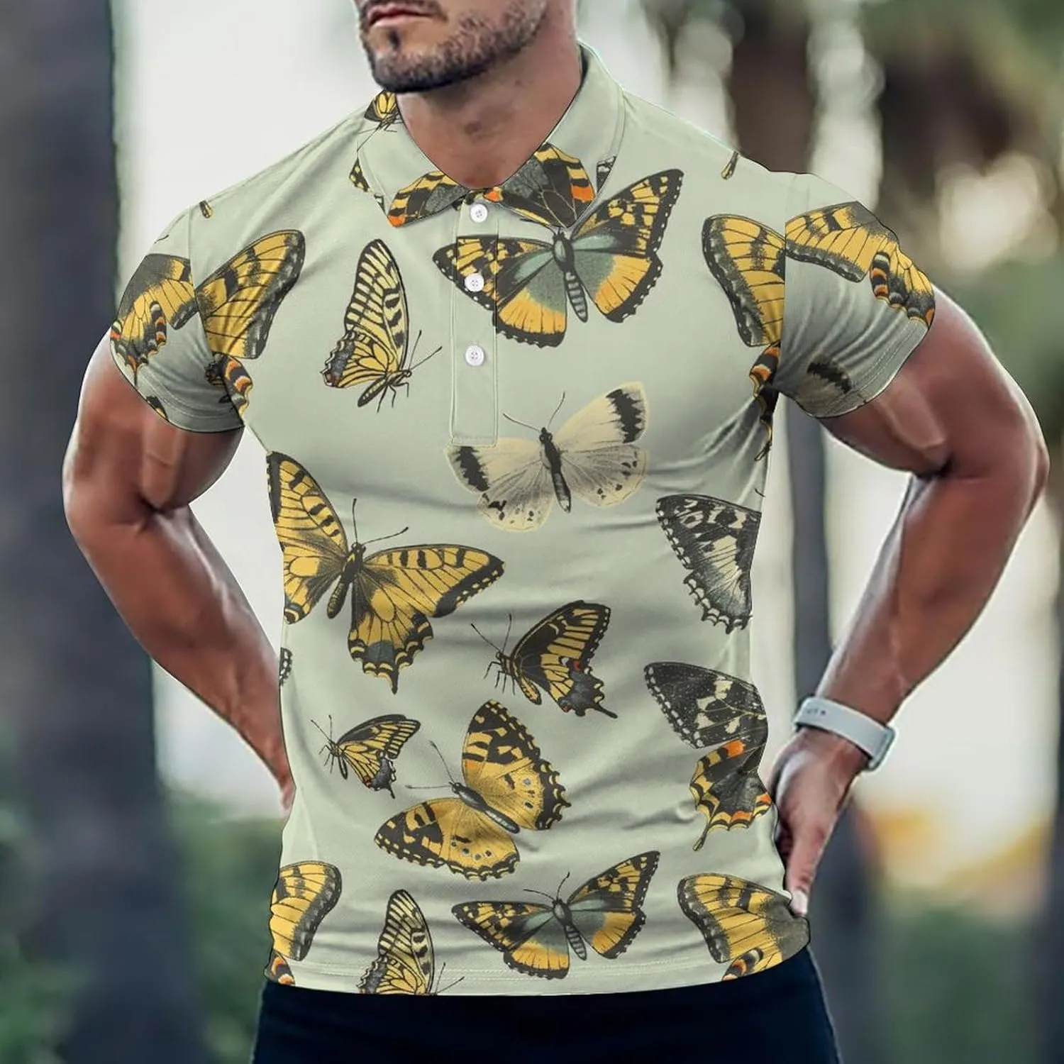 Butterfly Insect Mens Polo Shirts Quick Dry Short Sleeve T-shirts Slim Tennis Collared Tees Tops