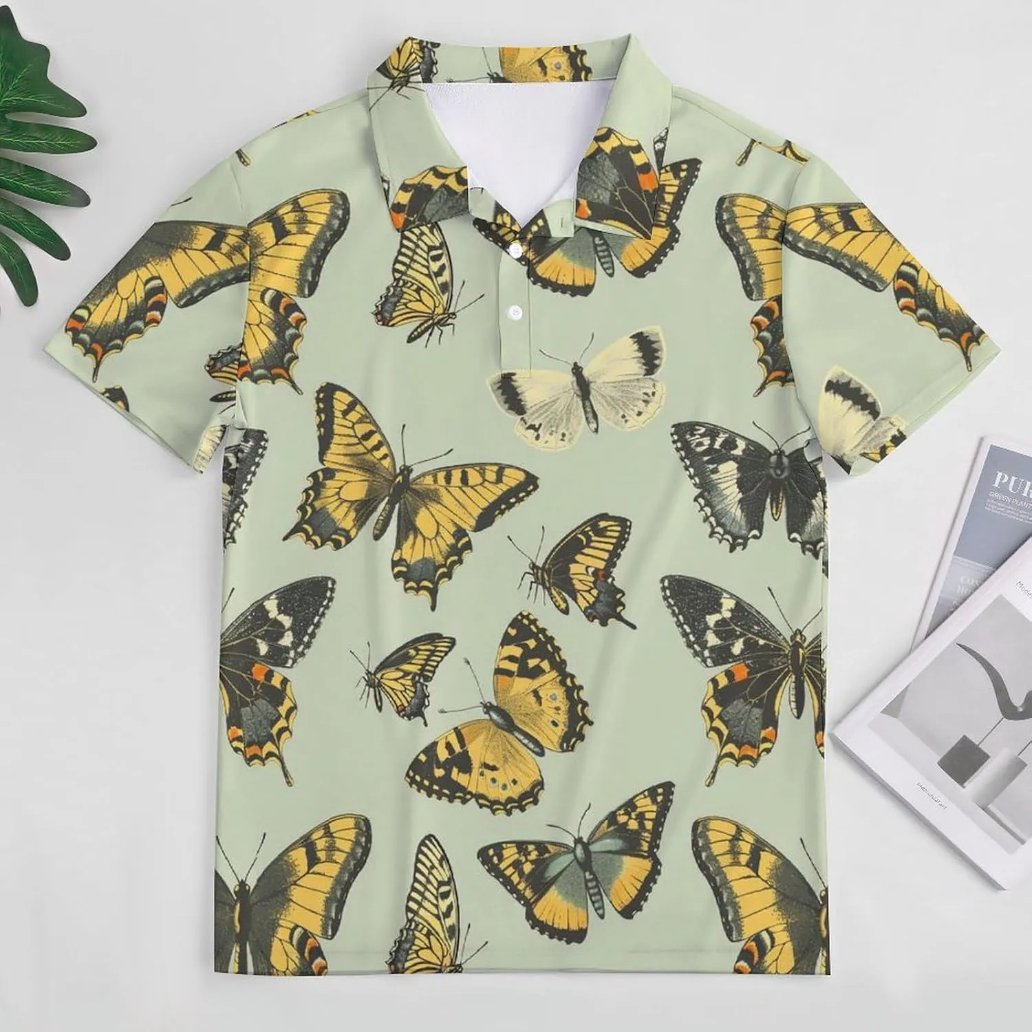 Butterfly Insect Mens Polo Shirts Quick Dry Short Sleeve T-shirts Slim Tennis Collared Tees Tops