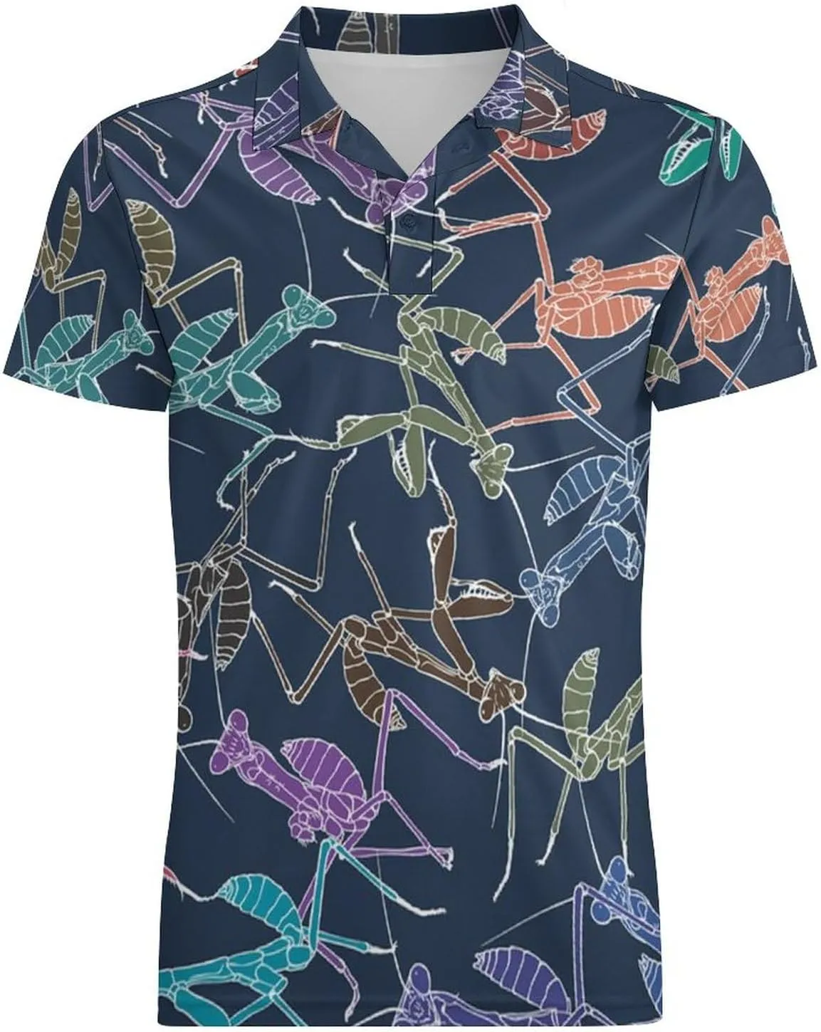 Cartoon Mantis Insect Classic Polo Shirts for Men Quick Dry Short Sleeve Fit Golf Tees Casual Tops