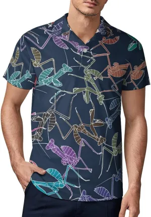 Cartoon Mantis Insect Classic Polo Shirts for Men Quick Dry Short Sleeve Fit Golf Tees Casual Tops