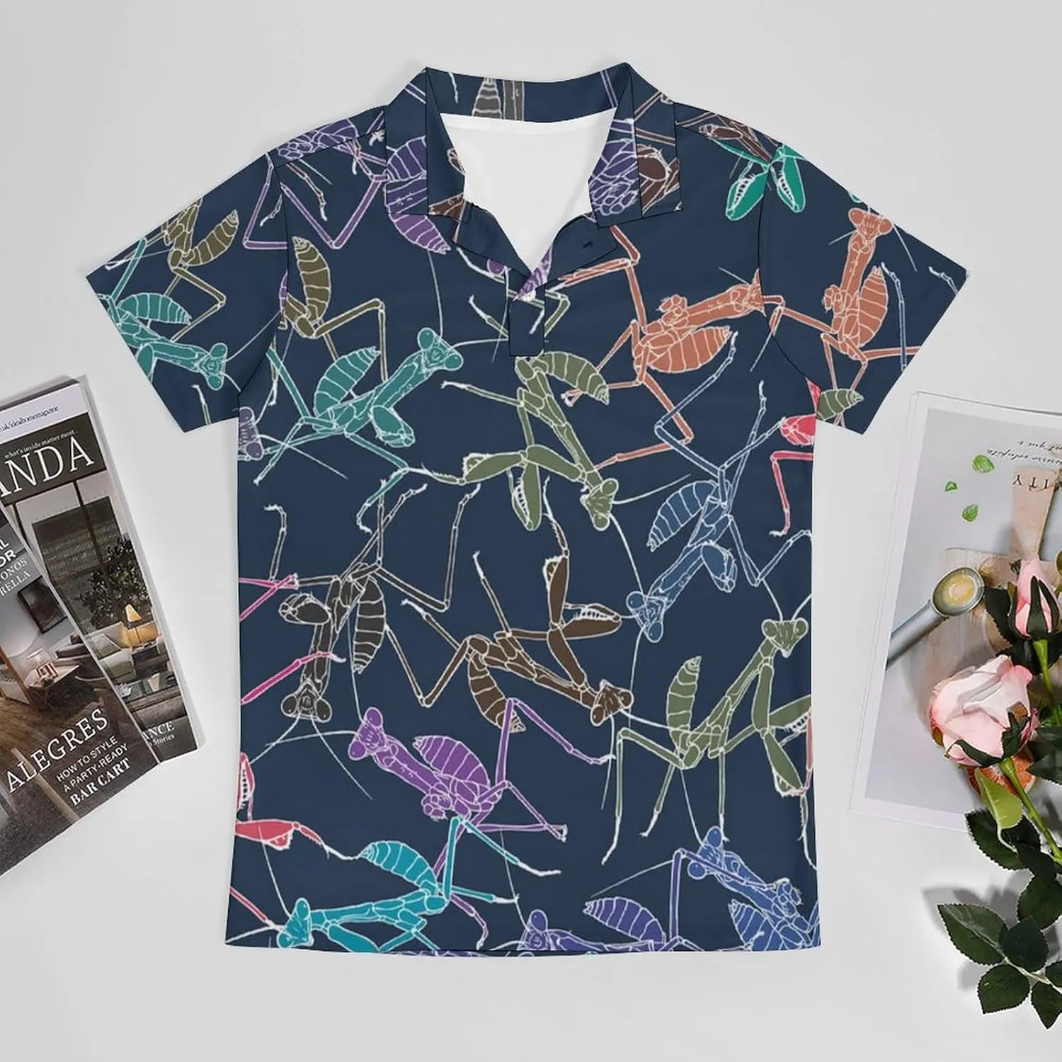 Cartoon Mantis Insect Classic Polo Shirts for Men Quick Dry Short Sleeve Fit Golf Tees Casual Tops