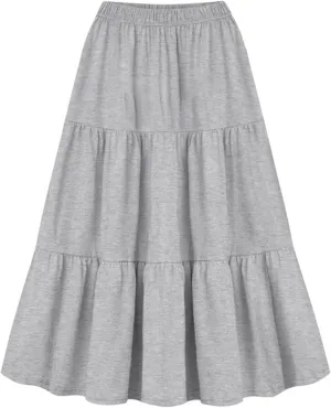 Casual Skirts Women Plus Size Summer Skirt Flowy Midi Skirt Elastic Tiered Skirt Comfy Maxi Skirt Fashion Beach Skirt