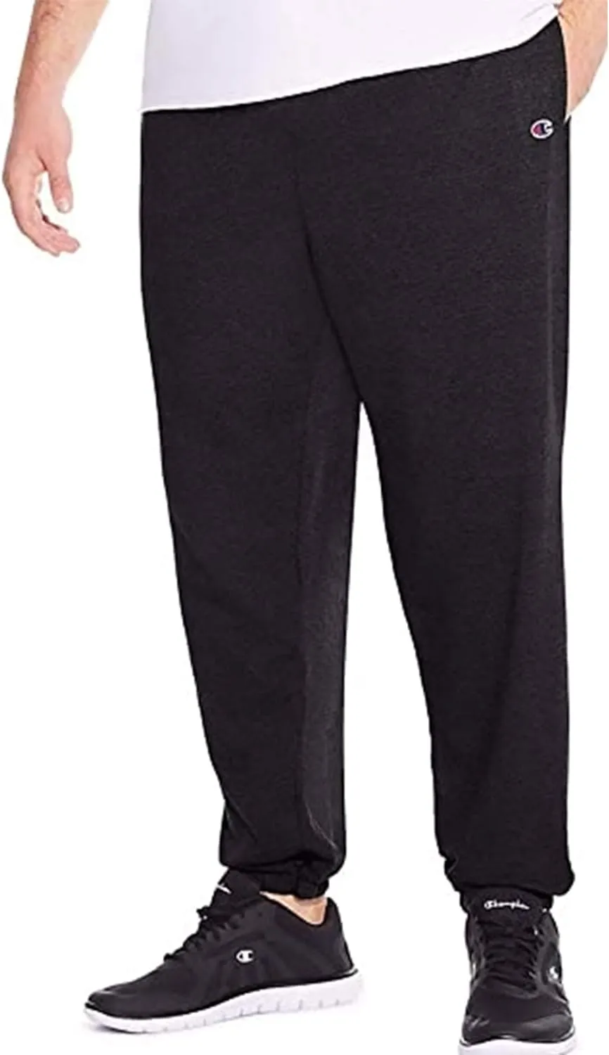 Champion Men's Big & Tall Closed Bottom Jersey Pant, Black, 2X
