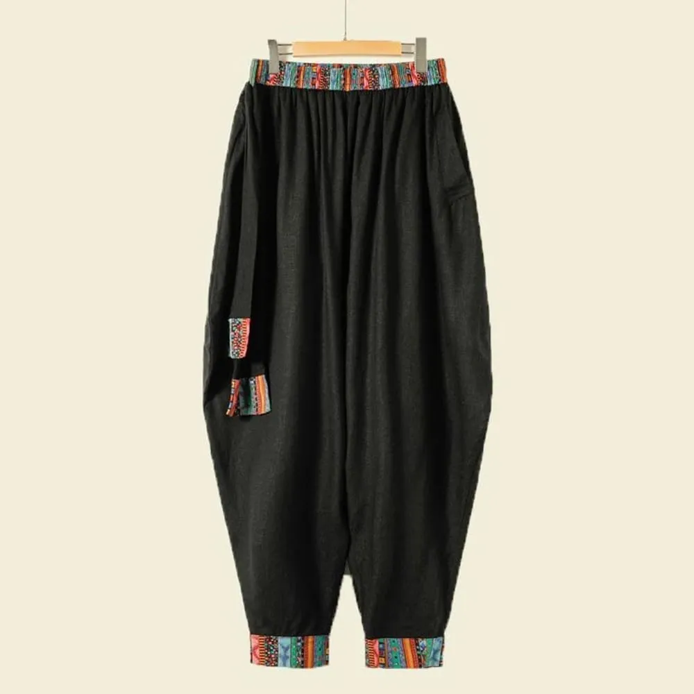 Chinese Style Men's Harem Pants Casual Loose Daily Ethnic Style Men Pants