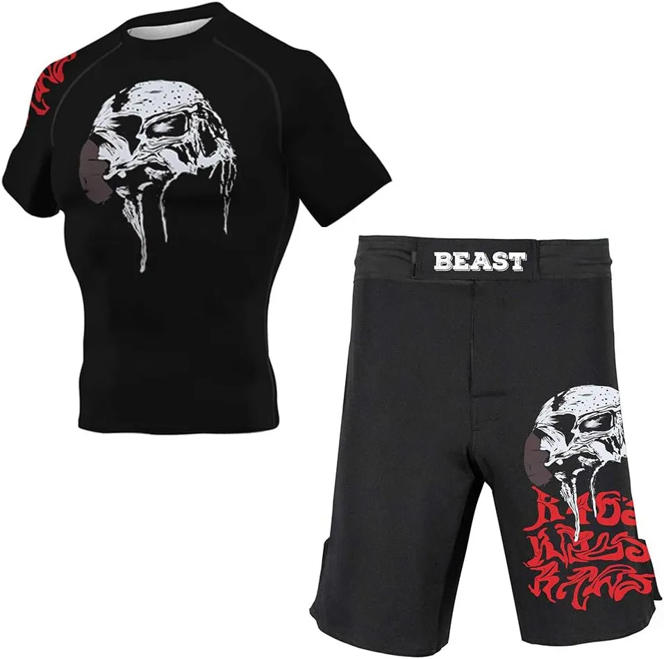 CHOO Men's Skull Undershirt Base Layers Pants Board Shorts Set 2-Pack (Shortsleeve   Shorts), Small