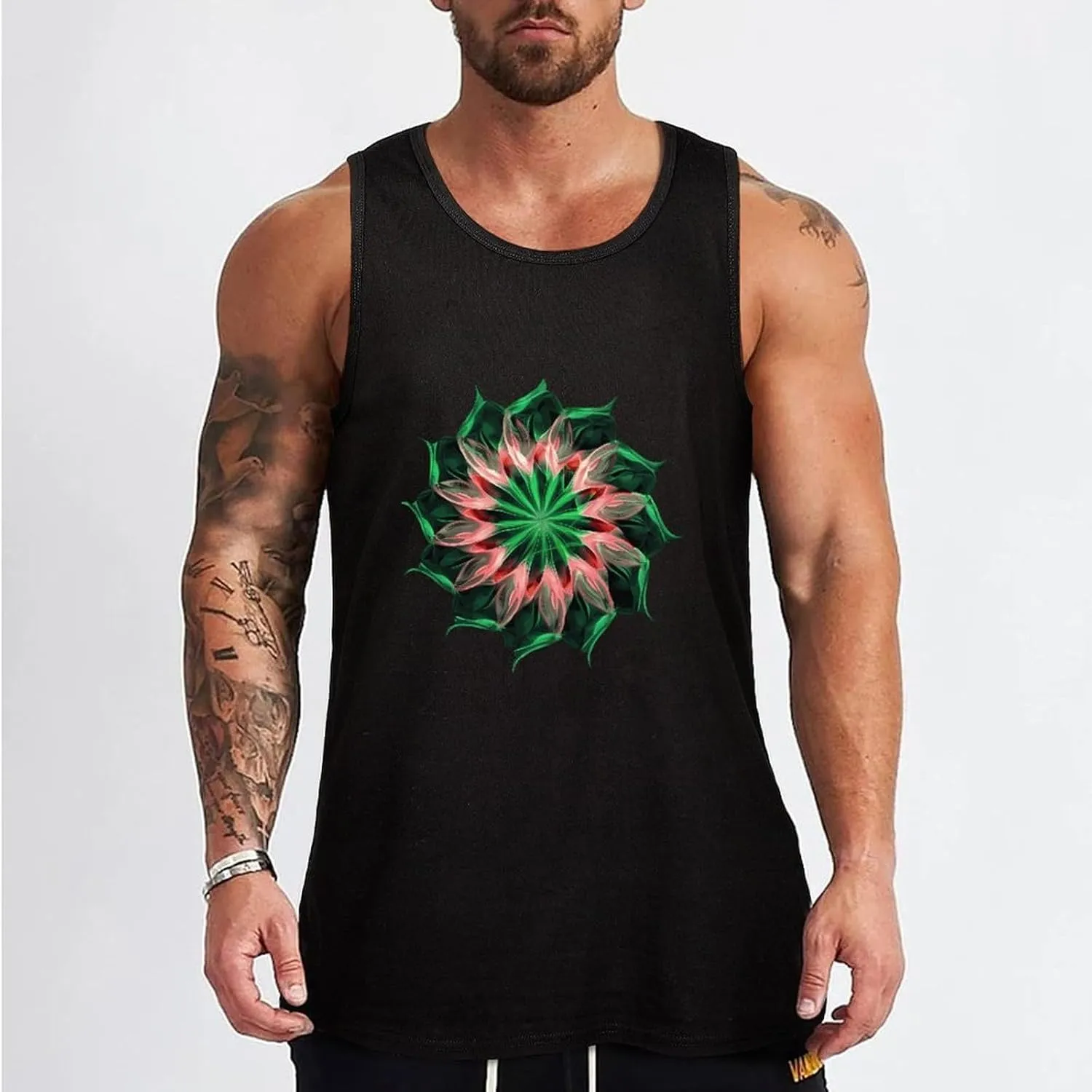 Christmas Wreath Mens Tank Top Cotton Undershirt Crewneck Sleeveless Shirt for Summer
