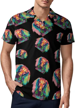 Colorful Dachshund Classic Polo Shirts for Men Quick Dry Short Sleeve Fit Golf Tees Casual Tops