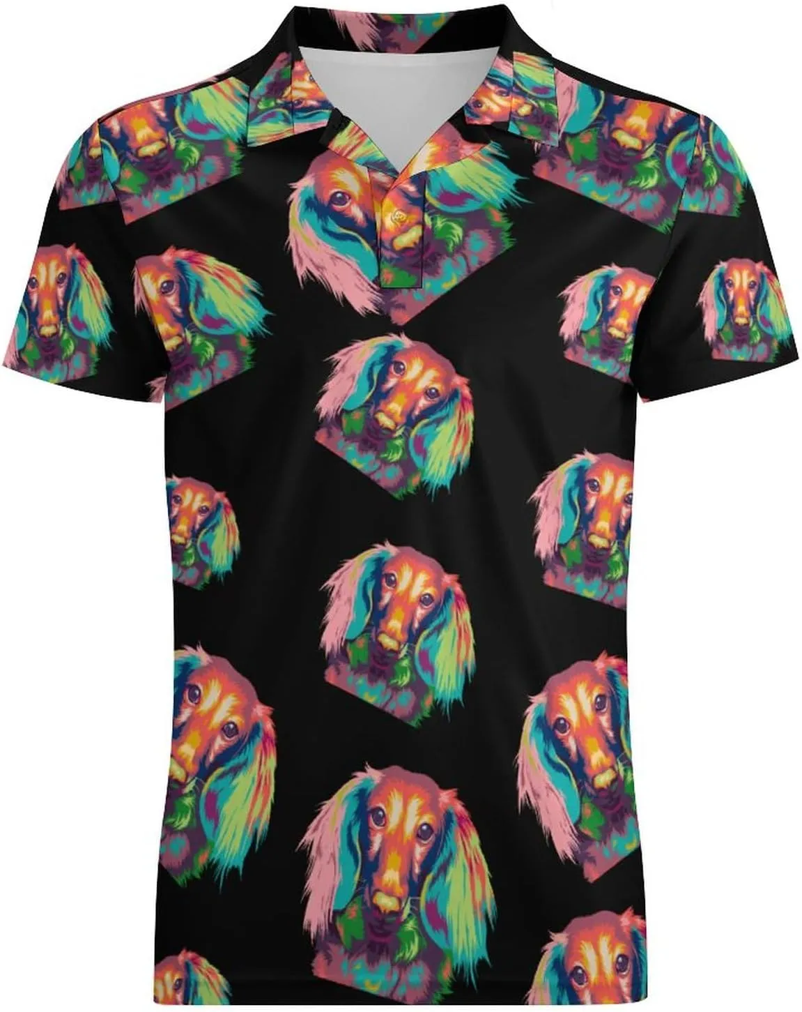 Colorful Dachshund Classic Polo Shirts for Men Quick Dry Short Sleeve Fit Golf Tees Casual Tops