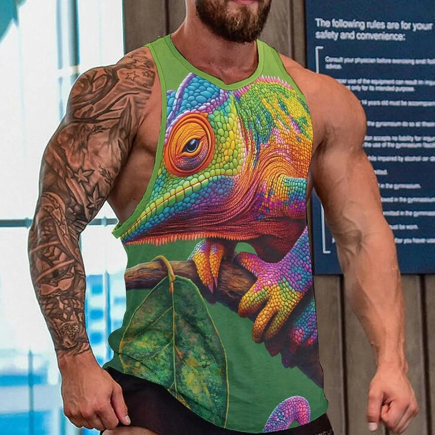 Colorful Rainbow Chameleon Men's Activewear Tank Tops Gym Sleeveless Muscle T Shirts Workout Tees Vest