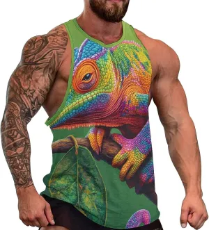Colorful Rainbow Chameleon Men's Activewear Tank Tops Gym Sleeveless Muscle T Shirts Workout Tees Vest