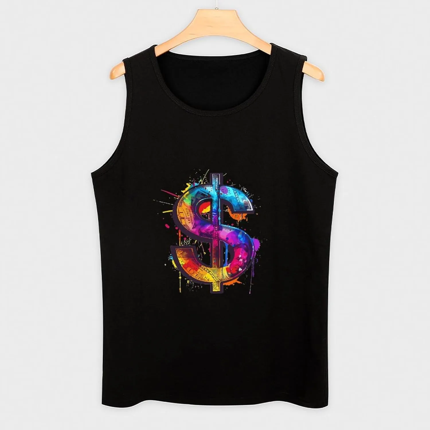 Colorful U.S.Dollar Sign Mens Tank Top Cotton Undershirt Crewneck Sleeveless Shirt for Summer