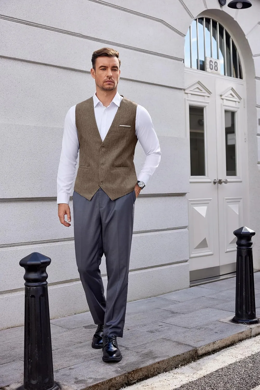 COOFANDY Men's Suit Vest V-Neck Casual Business Vests Lightweight Slim Fit Formal Dress Waistcoat for Wedding Party