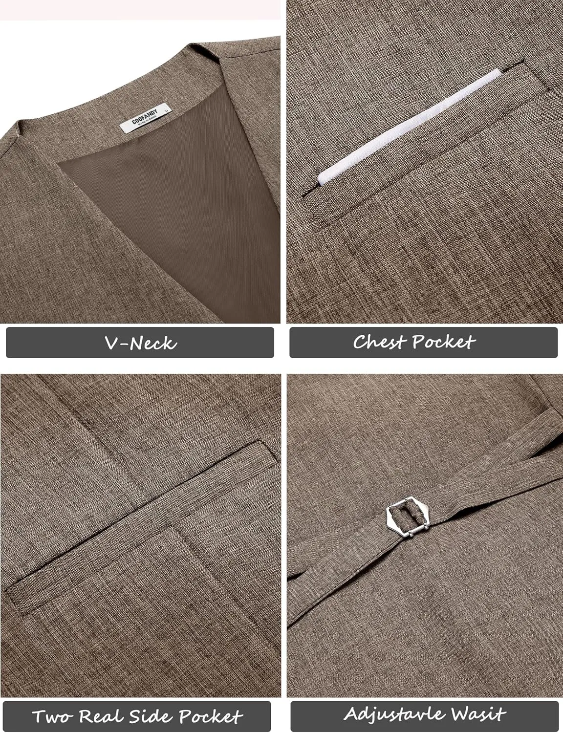 COOFANDY Men's Suit Vest V-Neck Casual Business Vests Lightweight Slim Fit Formal Dress Waistcoat for Wedding Party