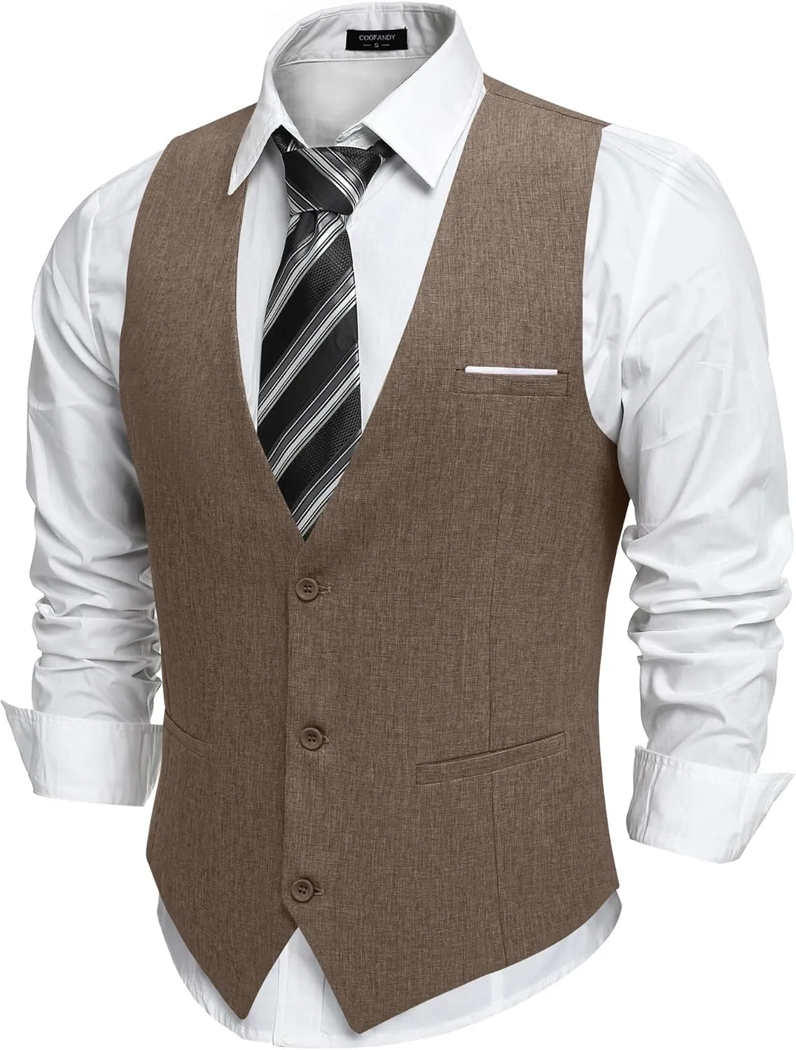 COOFANDY Men's Suit Vest V-Neck Casual Business Vests Lightweight Slim Fit Formal Dress Waistcoat for Wedding Party