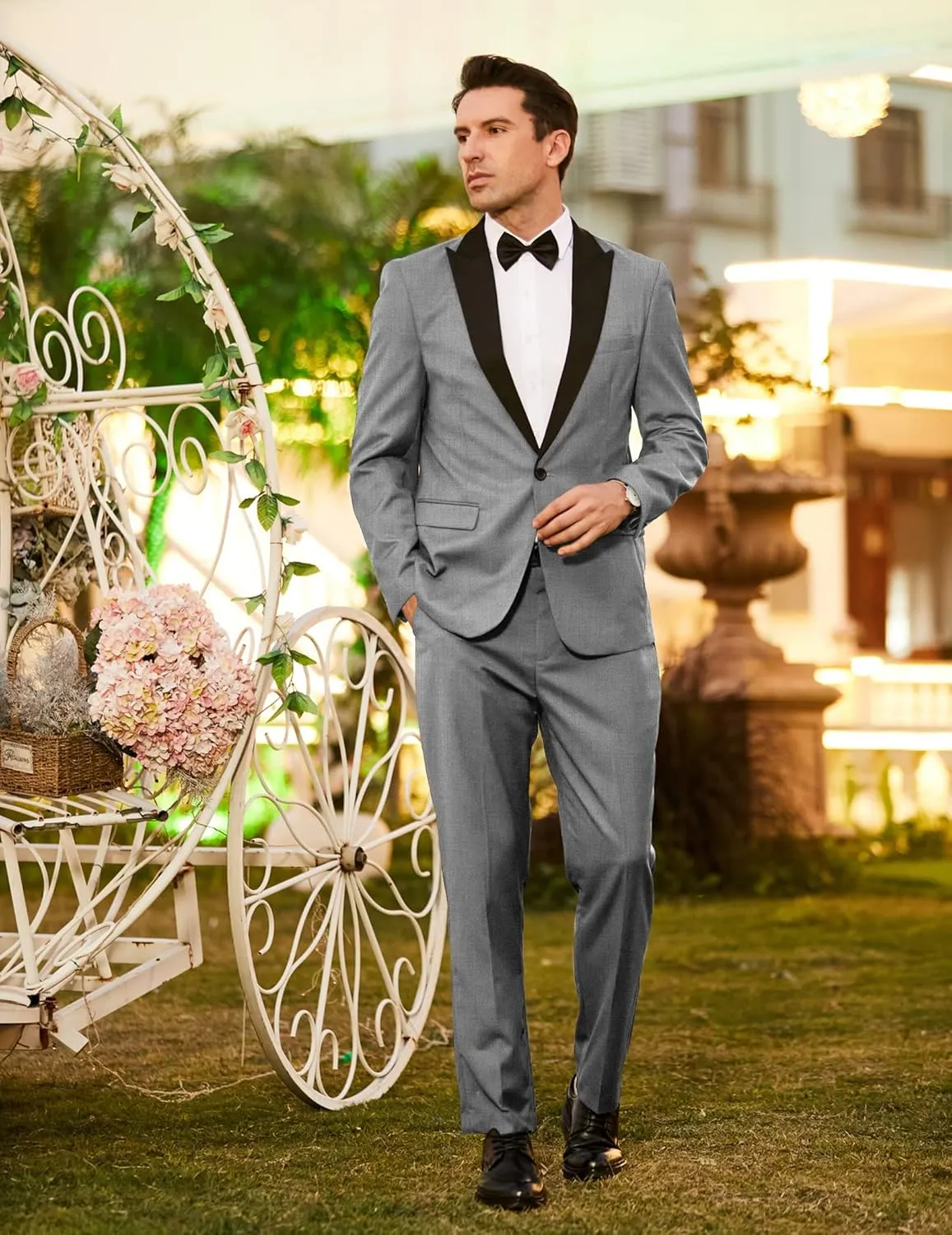COOFANDY Men's Wedding Suits 2 Piece Tuxedo Jacket One Button Peak Lapel Suit Jacket Dress Pants for Dinner,Prom,Party