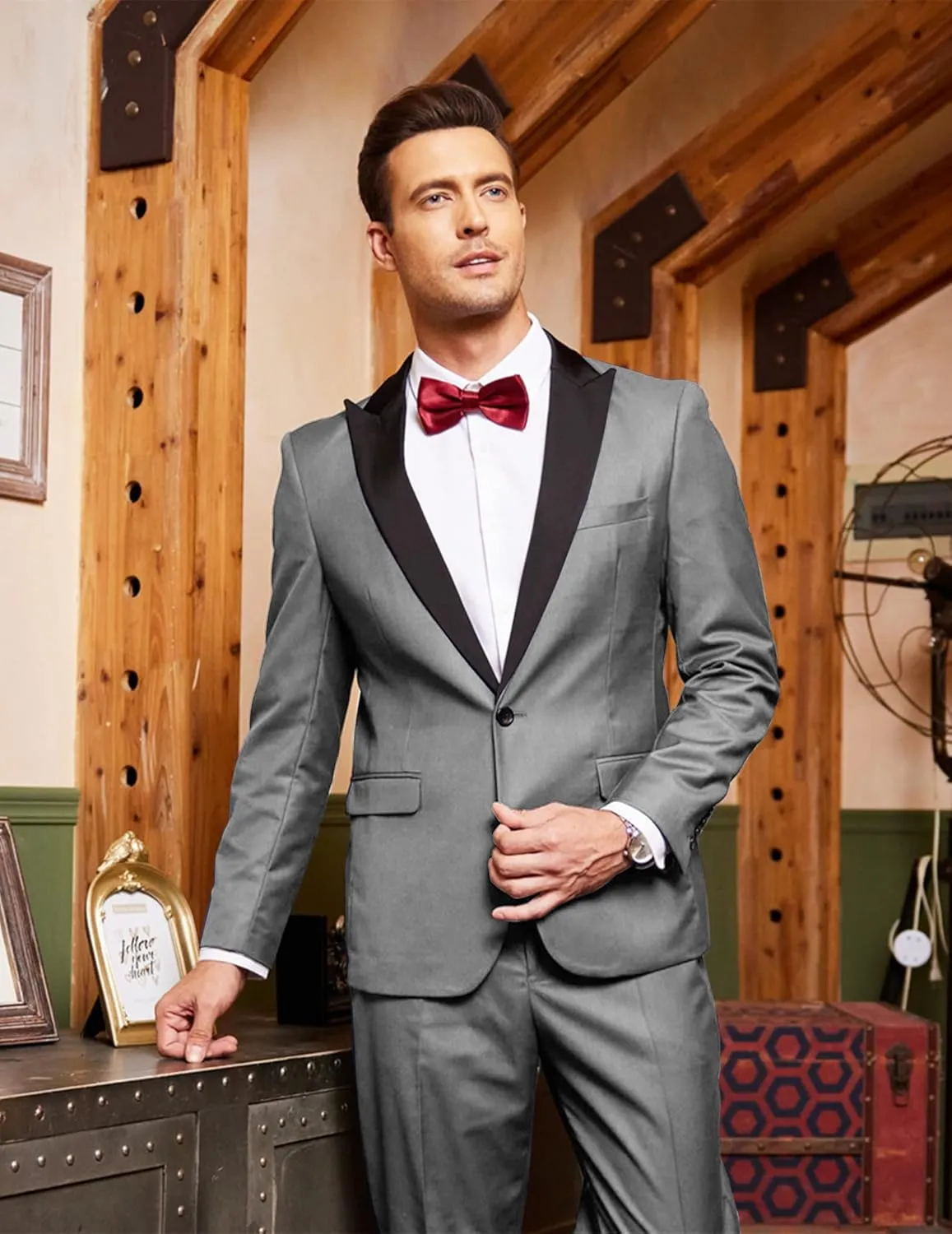 COOFANDY Men's Wedding Suits 2 Piece Tuxedo Jacket One Button Peak Lapel Suit Jacket Dress Pants for Dinner,Prom,Party