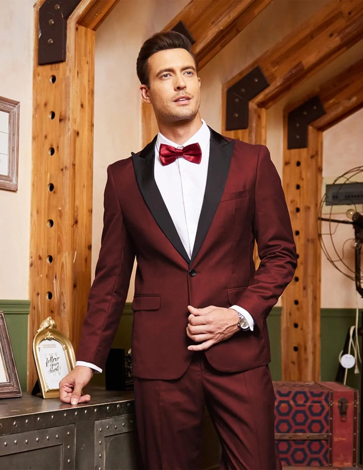COOFANDY Men's Wedding Suits 2 Piece Tuxedo Jacket One Button Peak Lapel Suit Jacket Dress Pants for Dinner,Prom,Party
