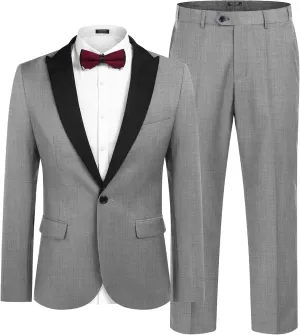 COOFANDY Men's Wedding Suits 2 Piece Tuxedo Jacket One Button Peak Lapel Suit Jacket Dress Pants for Dinner,Prom,Party