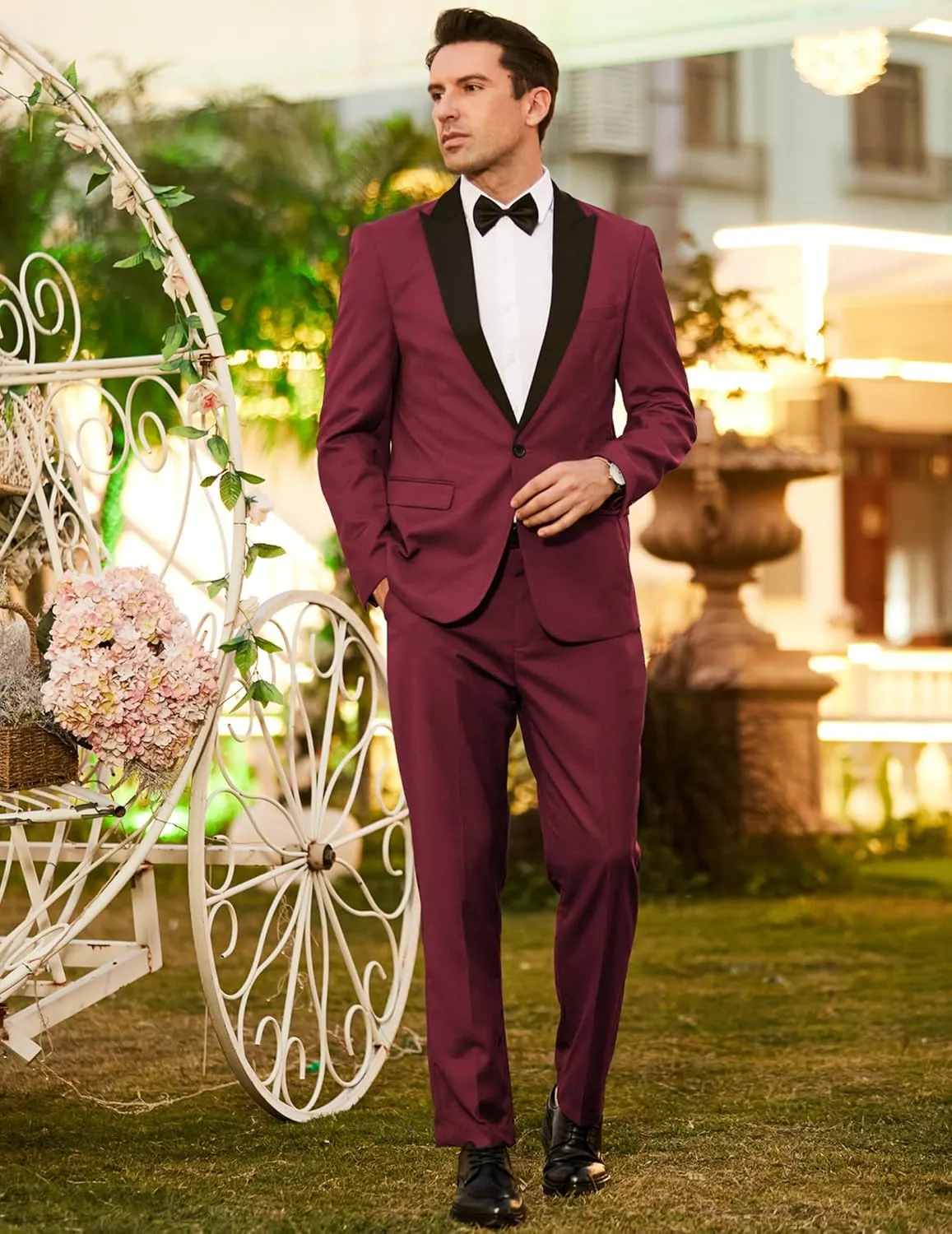 COOFANDY Men's Wedding Suits 2 Piece Tuxedo Jacket One Button Peak Lapel Suit Jacket Dress Pants for Dinner,Prom,Party