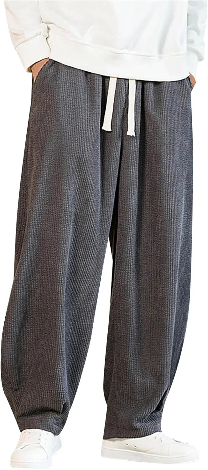 Corduroy Harem Pants for Men Fashion Loose Fit Elastic Waist Drawstring Trousers Outdoor Jogger Sweatpants Pocket