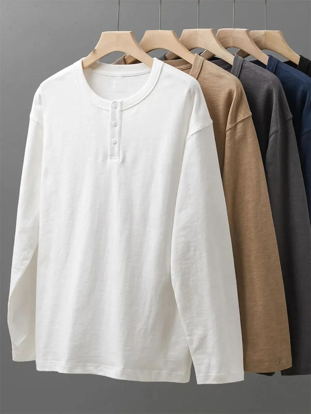 Cotton T Shirt for Men Spring Long-Sleeved Casual Tees Tops Solid Color Undershirts