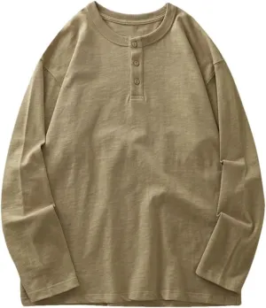 Cotton T Shirt for Men Spring Long-Sleeved Casual Tees Tops Solid Color Undershirts