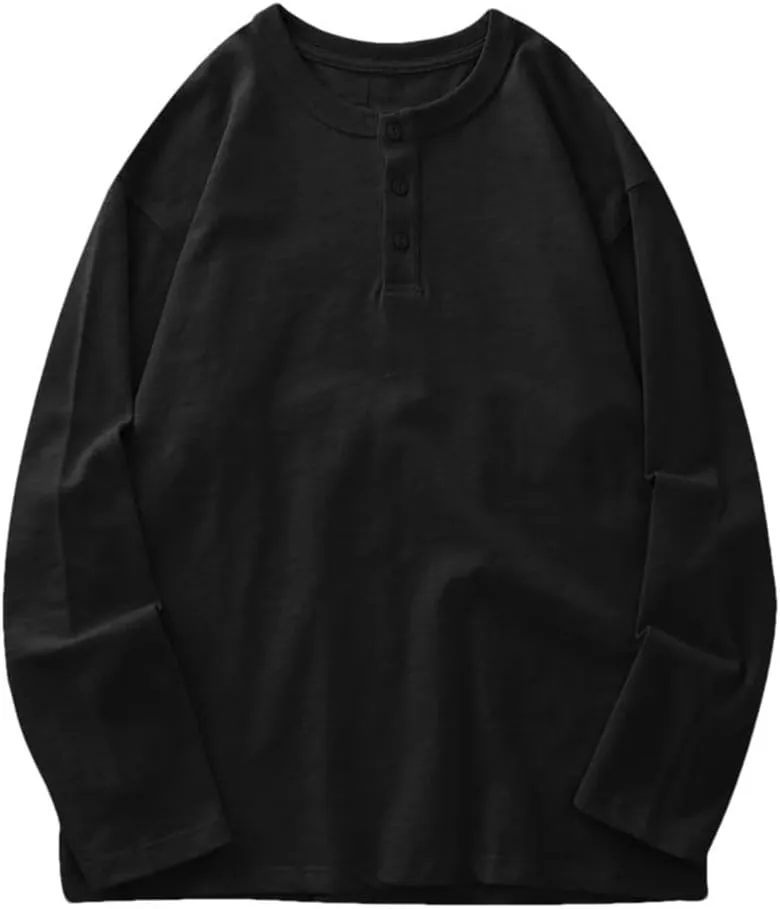 Cotton T Shirt for Men Spring Long-Sleeved Casual Tees Tops Solid Color Undershirts