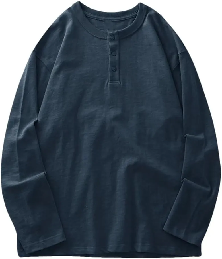 Cotton T Shirt for Men Spring Long-Sleeved Casual Tees Tops Solid Color Undershirts