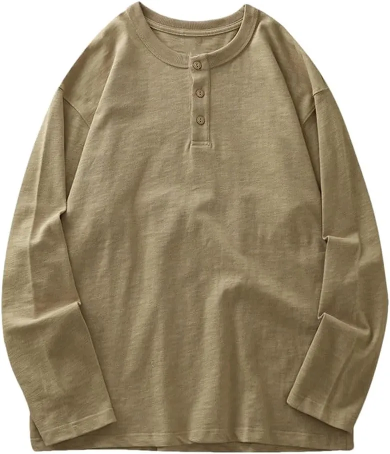 Cotton T Shirt for Men Spring Long-Sleeved Casual Tees Tops Solid Color Undershirts