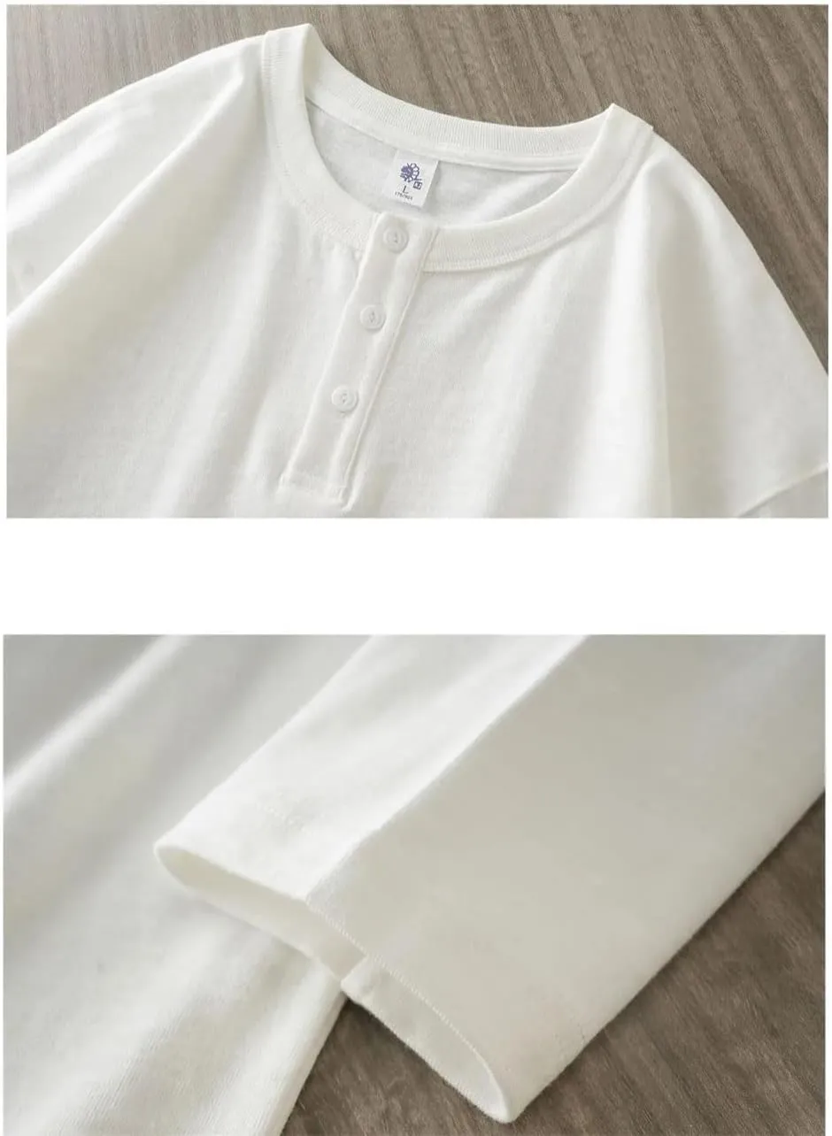 Cotton T Shirt for Men Spring Long-Sleeved Casual Tees Tops Solid Color Undershirts