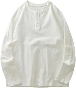 Cotton T Shirt for Men Spring Long-Sleeved Casual Tees Tops Solid Color Undershirts