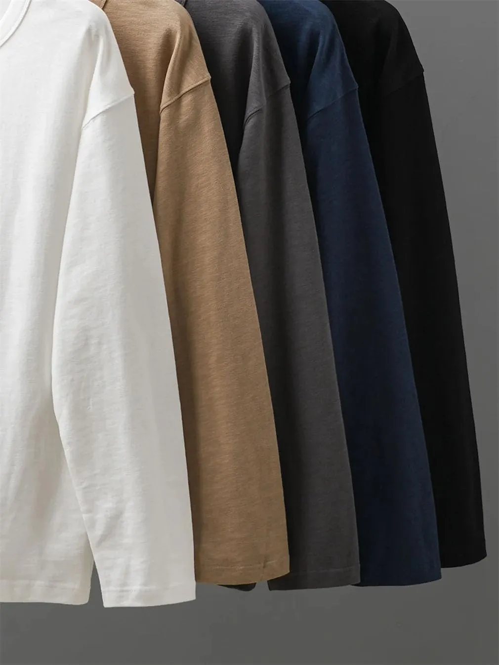 Cotton T Shirt for Men Spring Long-Sleeved Casual Tees Tops Solid Color Undershirts