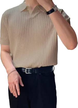 COZYEASE Men's Ribbed Knit Top V Neck Short Sleeve T Shirt Casual Plain Solid Tees Top Shirt