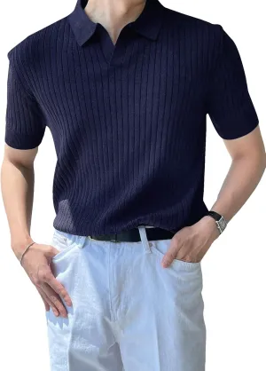 COZYEASE Men's Ribbed Knit Top V Neck Short Sleeve T Shirt Casual Plain Solid Tees Top Shirt