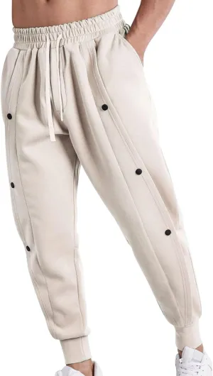 CRNTCEM Men's Button Track Pants Tapered Leg Athletic Joggers Elastic Waisted Workout Running Gym Sweatpants with Pockets
