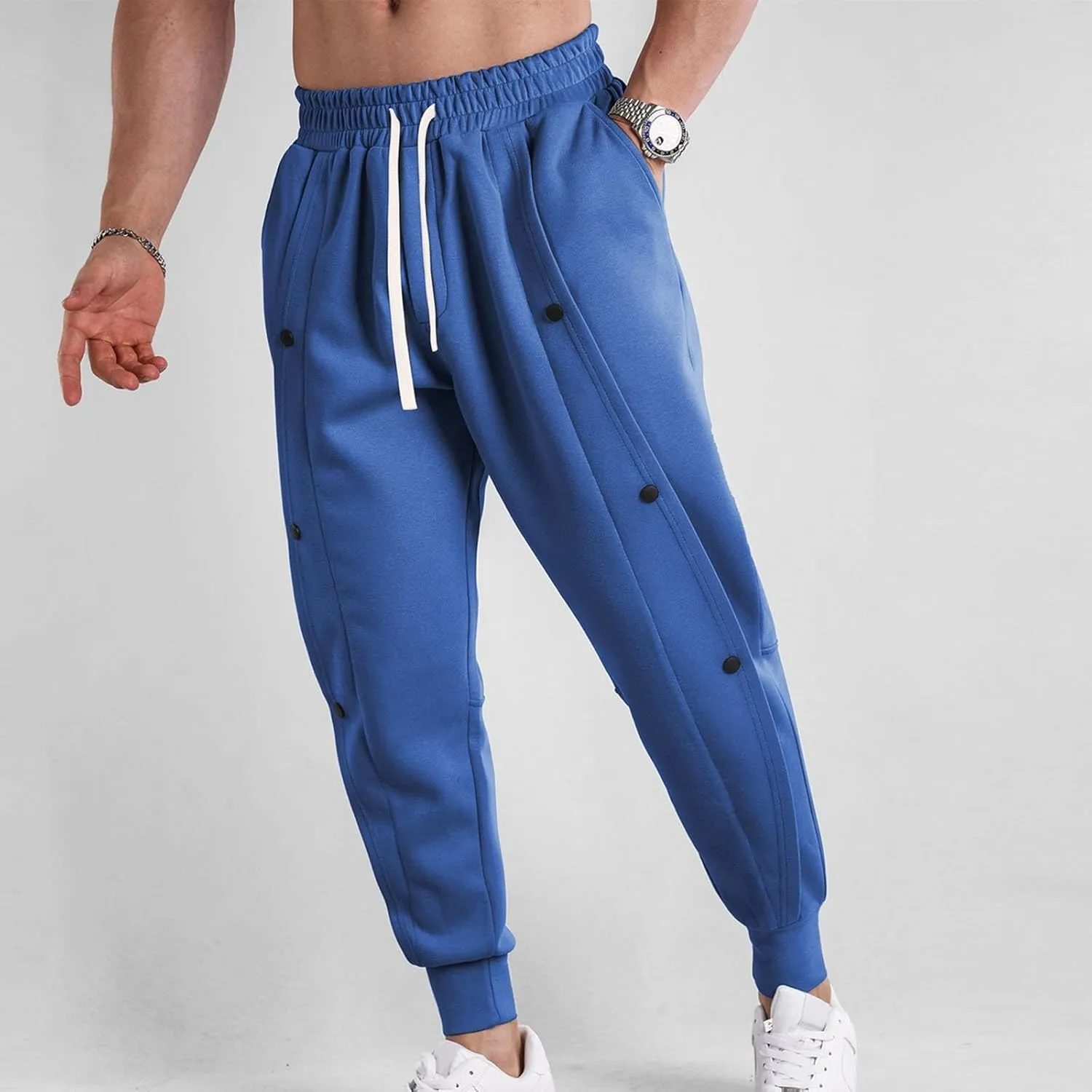 CRNTCEM Men's Button Track Pants Tapered Leg Athletic Joggers Elastic Waisted Workout Running Gym Sweatpants with Pockets