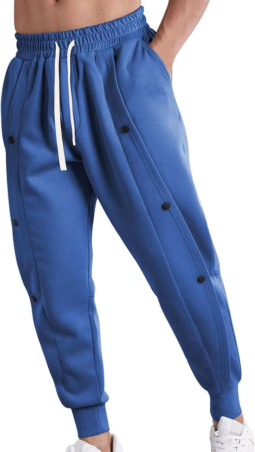 CRNTCEM Men's Button Track Pants Tapered Leg Athletic Joggers Elastic Waisted Workout Running Gym Sweatpants with Pockets