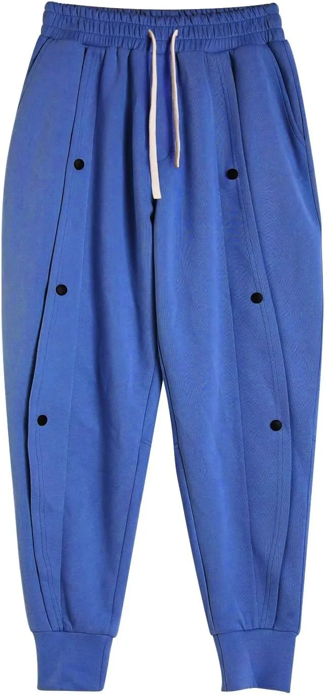 CRNTCEM Men's Button Track Pants Tapered Leg Athletic Joggers Elastic Waisted Workout Running Gym Sweatpants with Pockets