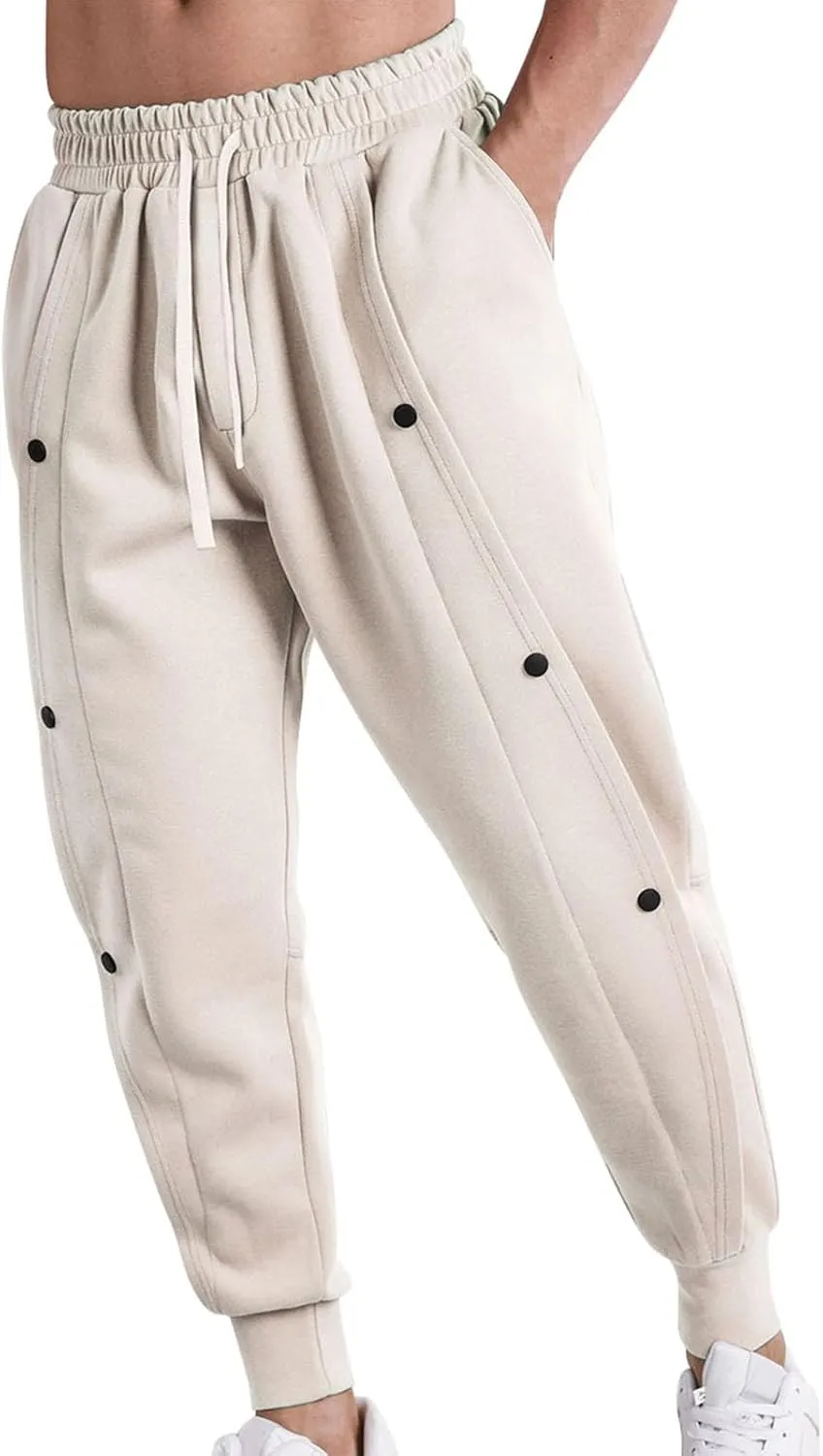 CRNTCEM Men's Button Track Pants Tapered Leg Athletic Joggers Elastic Waisted Workout Running Gym Sweatpants with Pockets