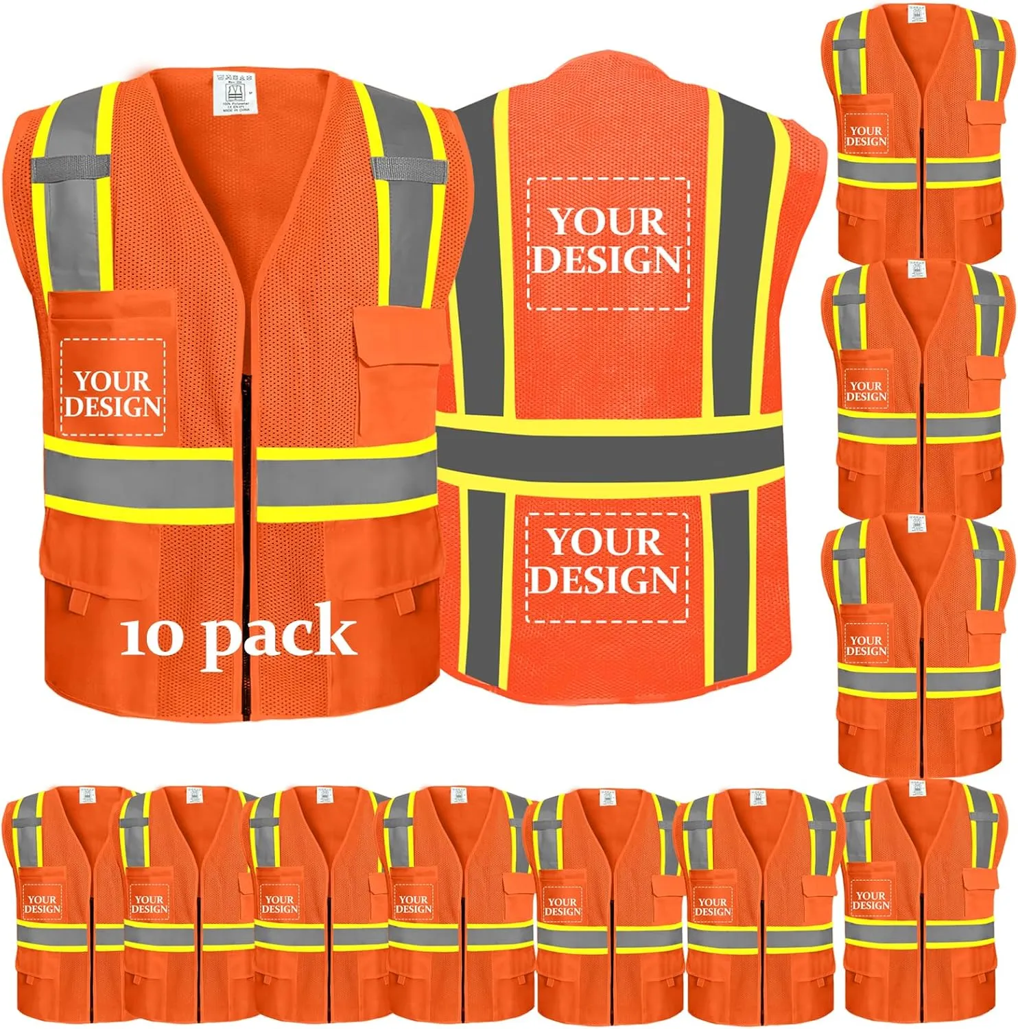 Custom Logo Safety Vest(S,M,L,XL,2XL,3XL,4XL) High Visibility Reflective Safety Vests Class 2
