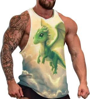 Cute Green Dragon Flying Men's Activewear Tank Tops Gym Sleeveless Muscle T Shirts Workout Tees Vest